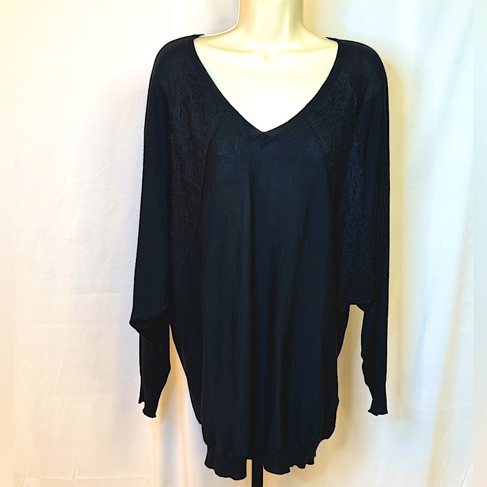 Valentino Cashmere V-neck Draped Sweater with “Heavy Lace” inserts Black Size 38